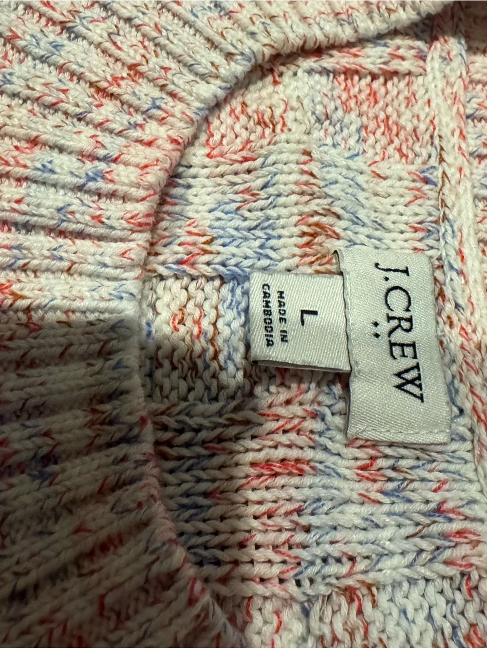 J. Crew Women’s Cable Knit Marled Cotton Blend Crewneck Sweater Pink Blue L